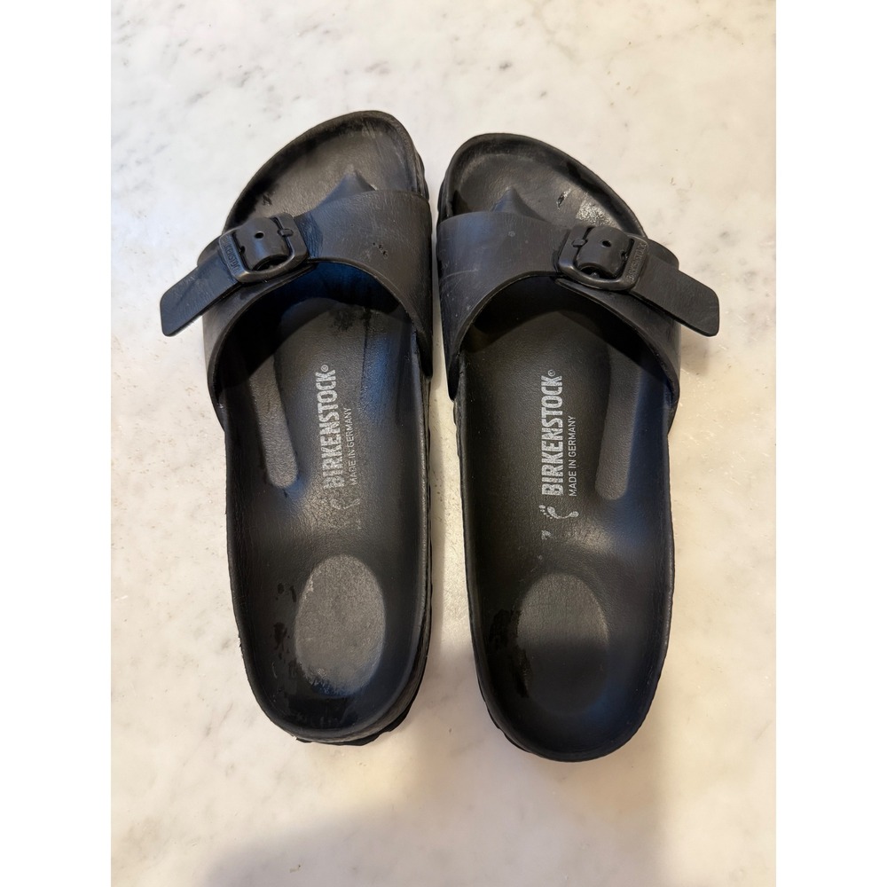 Birkenstock Black Rubber Thong Sandals Size 7 Made in‎ Germany Beach Pool